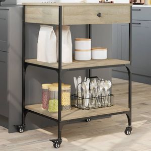 vidaXL Keukentrolley 60x48x89,5 cm bewerkt hout sonoma eikenkleurig