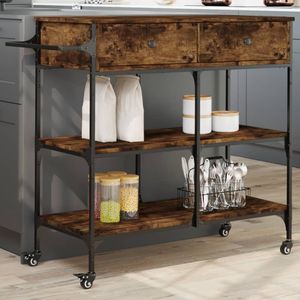 vidaXL - Keukentrolley - 105x42x95 - cm - bewerkt - hout - gerookt - eikenkleurig