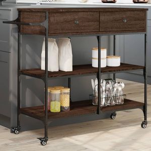 vidaXL - Keukentrolley - 105x42x95 - cm - bewerkt - hout - bruin - eikenkleurig