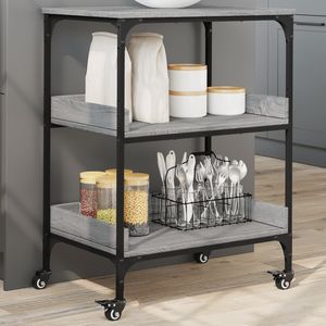 vidaXL - Keukentrolley - 60x41x80,5 - cm - bewerkt - hout - grijs - sonoma - eiken