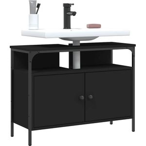 vidaXL Wastafelkast 80x30x60 cm bewerkt hout zwart, wastafelkast, wastafelkastje, badkamerkast, badkamer wastafel kast, wastafel kast, badkamer kast