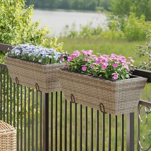 vidaXL - Plantenbakken - 2 - st - met - haken - poly - rattan - grijs