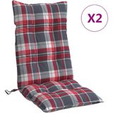 vidaXL Stoelkussens 2 st hoge rug ruitpatroon oxford stof rood