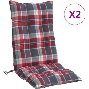 vidaXL Stoelkussens 2 st hoge rug ruitpatroon oxford stof rood