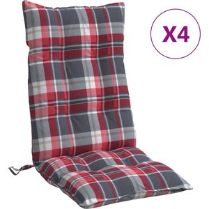 vidaXL Stoelkussens 4 st hoge rug ruitpatroon oxford stof rood