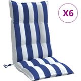 vidaXL Stoelkussens 6 st hoge rug gestreept stof oxford wit en blauw