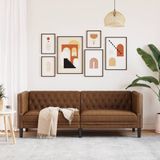 vidaXL - Driezitsbank - Chesterfield-stijl - kunstsuède - bruin