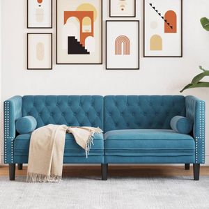 vidaXL - Chesterfield-stijl Tweezitsbank - Blauw - Fluweel