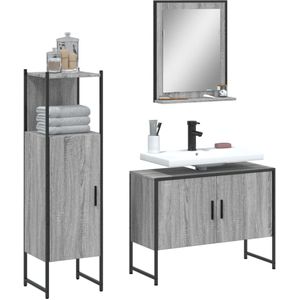 vidaXL 3-tlg. Badmöbel-Set Grau Sonoma Holzwerkstoff