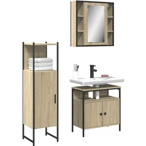 vidaXL - 3-delige - Badkamerkastenset - bewerkt - hout - sonoma - eikenkleurig