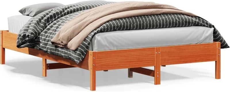 Massivholzbett ohne Matratze Wachsbraun 140x200 cm Kiefernholz Vidaxl
