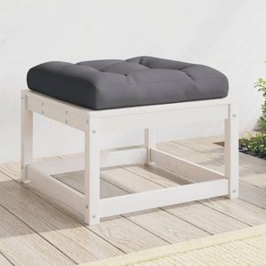 vidaXL - Tuinvoetenbank - met - kussen - massief - grenenhout - wit