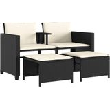 vidaXL - Tuinbank - 2-zits - met - tafel - en - voetenbanken - poly - rattan - zwart