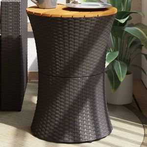 vidaXL - Tuinbijzettafel - Trommelvormig - Zwart - Poly Rattan en Hout