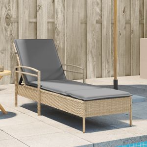 vidaXL - Ligbed - met - kussen - 63x200x81 - cm - poly - rattan - beige