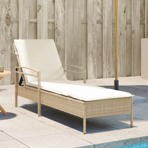 vidaXL - Ligbed - met - kussen - 63x200x81 - cm - poly - rattan - beige