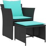 vidaXL Tuinstoel met voetenbank poly rattan zwart