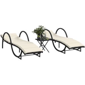 vidaXL - Ligbedden - 2 - st - met - tafel - poly - rattan - zwart
