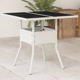 Gartentisch mit Glasplatte Weiß 80x80x75 cm Poly Rattan Vidaxl