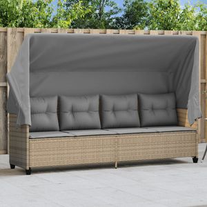 Sonnenliege mit Dach und Kissen Beige Poly Rattan Vidaxl