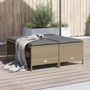 vidaXL - Tuinkrukken - met - kussens - 4 - st - poly - rattan - beige
