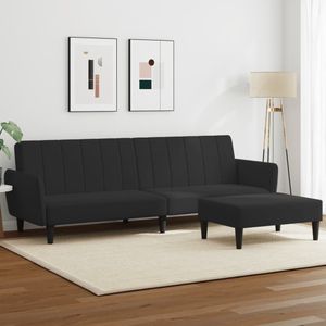 vidaXL Schlafsofa 2-Sitzer mit Fußhocker Schwarz Samt