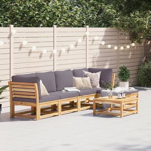 vidaXL - 6-delige - Loungeset - met - kussens - massief - acaciahout