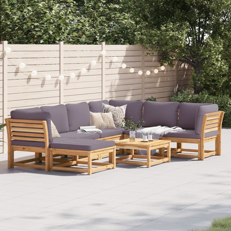 vidaXL - 8-delige - Loungeset - met - kussens - massief - acaciahout
