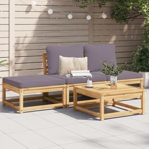 vidaXL 4-delige Loungeset met kussens massief acaciahout