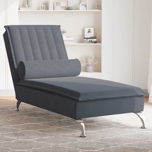 vidaXL Massage Chaise Longue - Donkergrijs - Fluweel - Inclusief Bolster