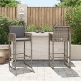 vidaXL - Tuinbarkrukken - met - kussens - 2 - st - poly - rattan - grijs