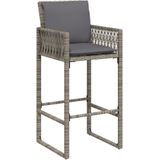 vidaXL - Tuinbarkrukken - met - kussens - 2 - st - poly - rattan - grijs