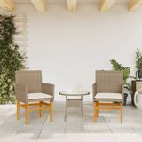 vidaXL - Tuinstoelen - 2 - st - met - kussens - poly - rattan - en - massief - hout - beige