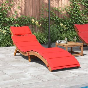 vidaXL Ligbed - Rood - Massief Acaciahout - Inclusief Kussen