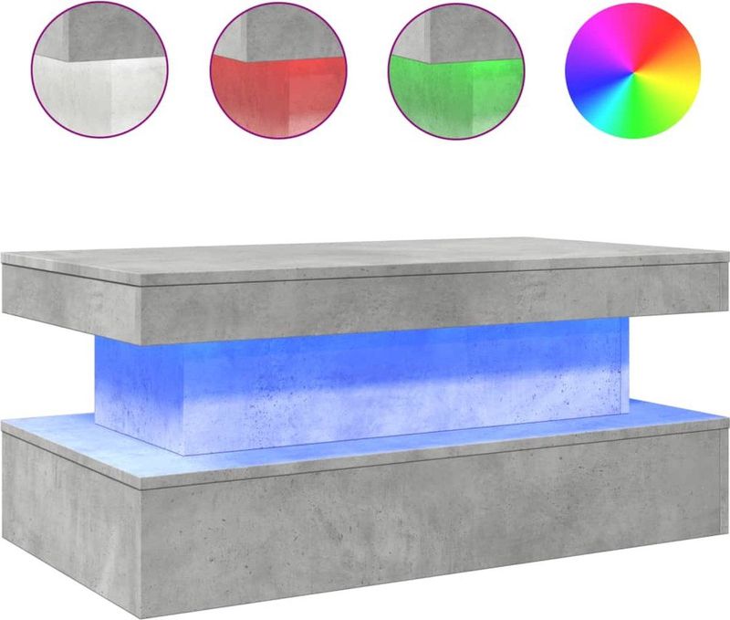 vidaXL Couchtisch mit LED-Leuchten Betongrau 90x50x40 cm