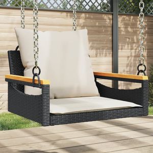 vidaXL - Schommelbank - Zwart - Poly Rattan - Inclusief Kussens