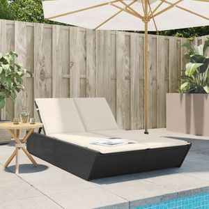 vidaXL - Ligbed - 2-persoons - met - kussens - poly - rattan - zwart