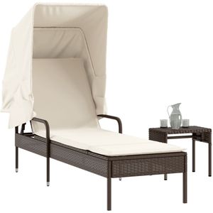 vidaXL - Ligbed - met - luifel - en - tafel - poly - rattan - bruin