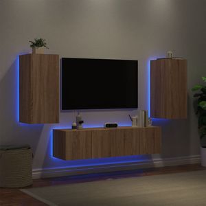 vidaXL 4-tlg. Wohnwand mit LED-Beleuchtung Sonoma-Eiche Holzwerkstoff