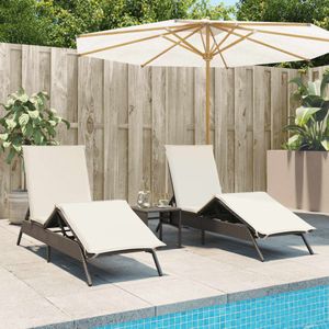 vidaXL - Ligstoelen - 2 - st - met - tafel - poly - rattan - bruin
