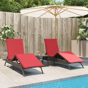 vidaXL Sonnenliegen 2 Stk. mit Tisch Braun Poly Rattan