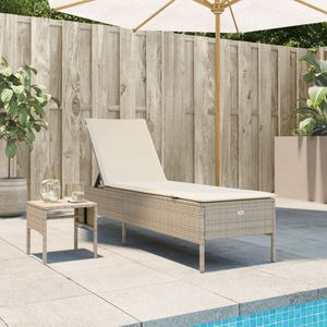 vidaXL Sonnenliege mit Tisch und Auflage Beige Poly Rattan