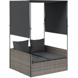 vidaXL - Ligbed - tweepersoons - met - dak - en - gordijn - poly - rattan - grijs