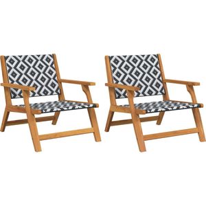 vidaXL - Tuinstoelen - Zwart/Wit - Massief Acaciahout - 2 Stuks