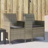 vidaXL - Tuinbank - 2-zits - met - tafel - en - kussens - poly - rattan - grijs