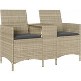 vidaXL - Tuinbank - 2-zits - met - tafel - en - kussens - poly - rattan - lichtgrijs