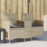 vidaXL - Tuinbank - 2-zits - met - tafel - en - kussens - poly - rattan - lichtgrijs