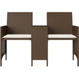 vidaXL - Tuinbank - 2-zits - met - tafel - en - voetenbanken - poly - rattan - bruin