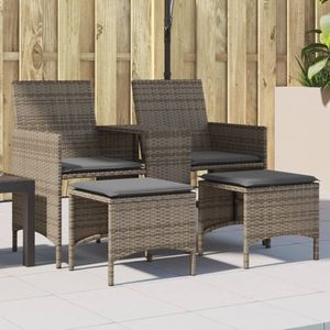 vidaXL - Tuinbank - 2-zits - met - tafel - en - voetenbanken - poly - rattan - grijs
