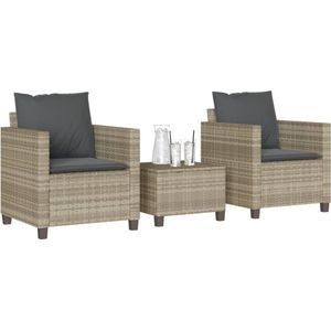 vidaXL 3-tlg. Bistro-Set mit Kissen Hellgrau Poly Rattan
